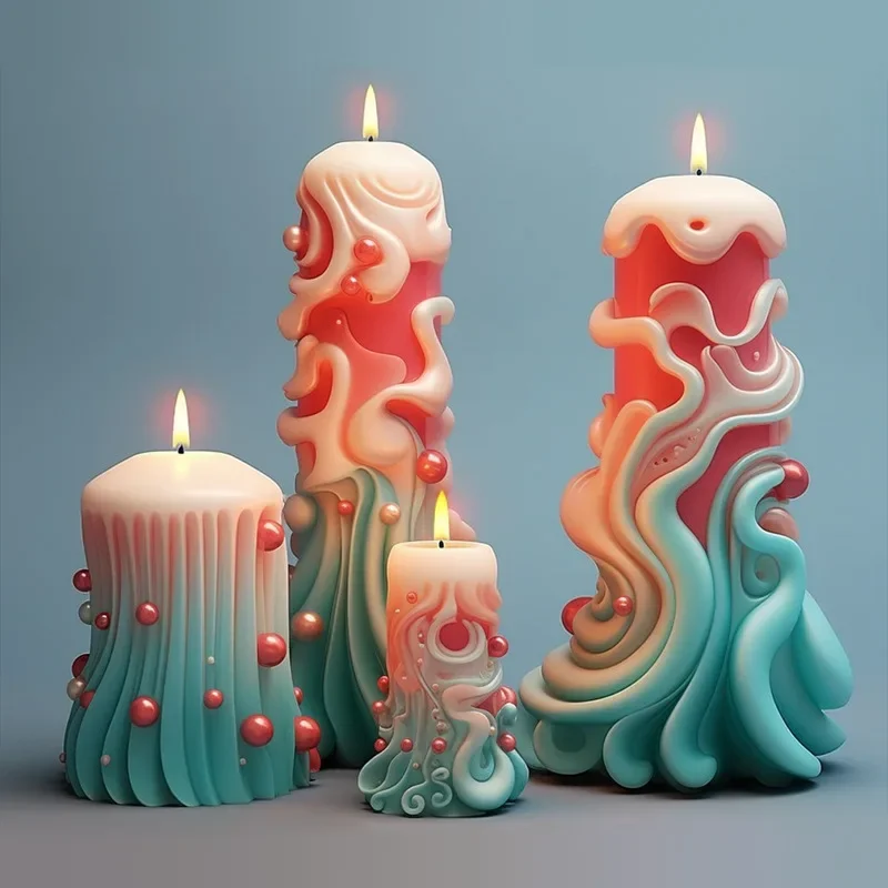 4pcs/set Carved Cylinder Aroma Candle Silicone Mold DIY Customized Spiral Valentine's Day Diffuser Stone Gift Moulds