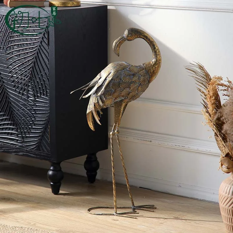 American wrought iron flamingo living room home garden decoration floor decoration wedding shooting props