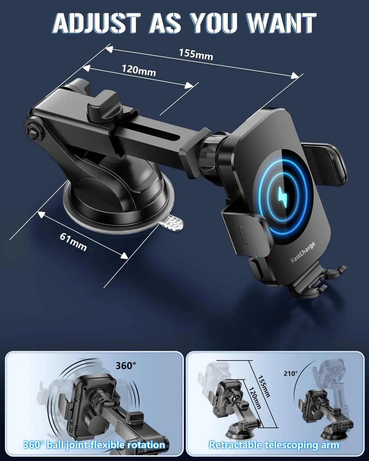 Draadloze Autolader, Snel Opladen Telefoonhouder 3 In 1 Telefoon Mount Auto Klem Auto Accessoires Compatibel Met Iphone Samsung