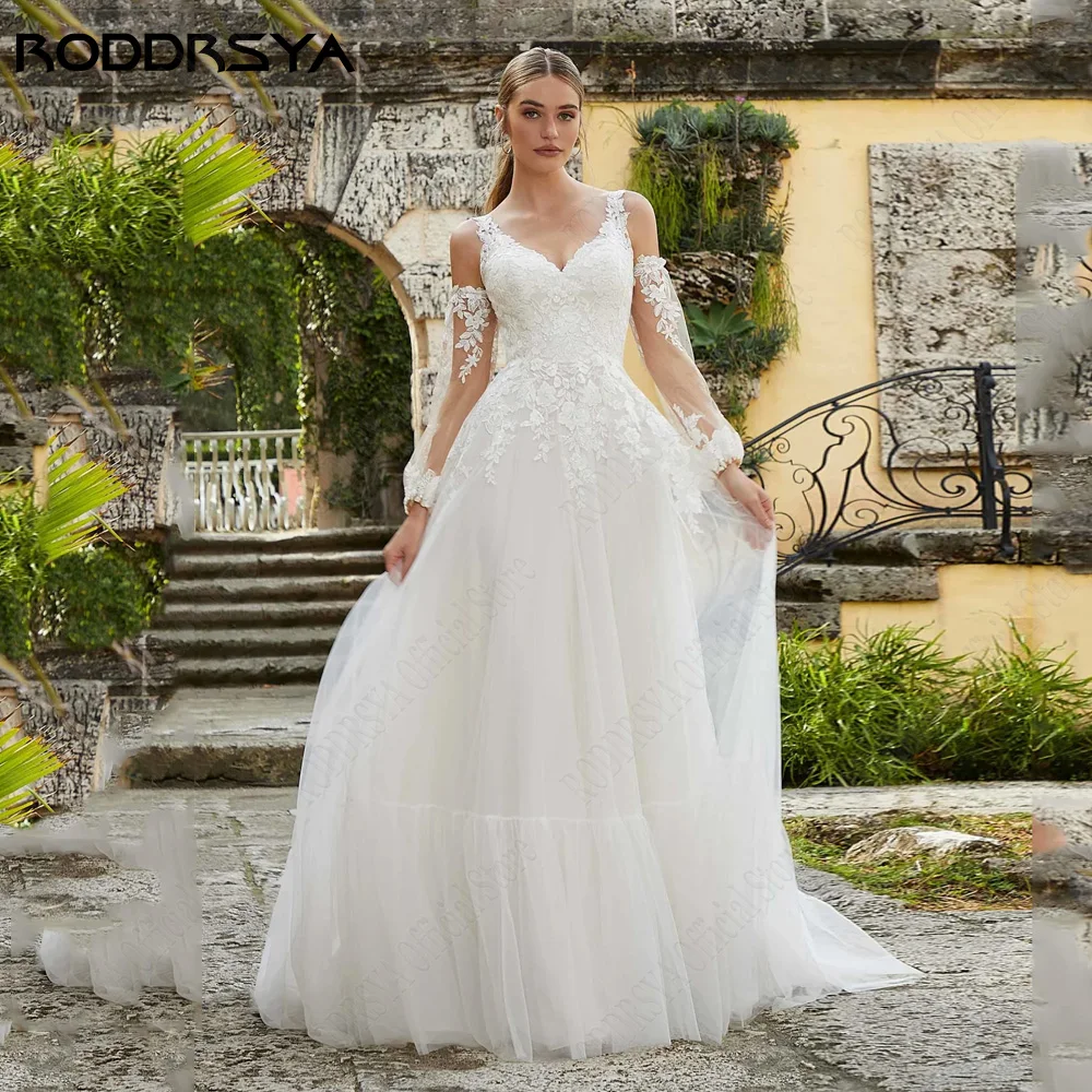 RODDRSYA Princess Lace Wedding Dress 2024 Detachable Sleeves Backless Bridal Gowns Custon Made A-Line Tulle vestidos de novia