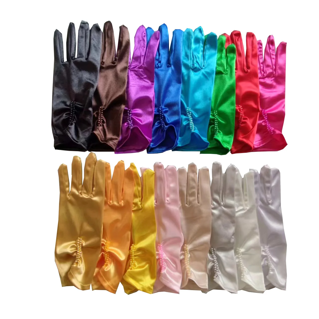 Guantes cortos elegantes para mujer, manoplas de dedo completo, perlas, longitud de muñeca, disfraz de fiesta de graduación, blanco, gelin