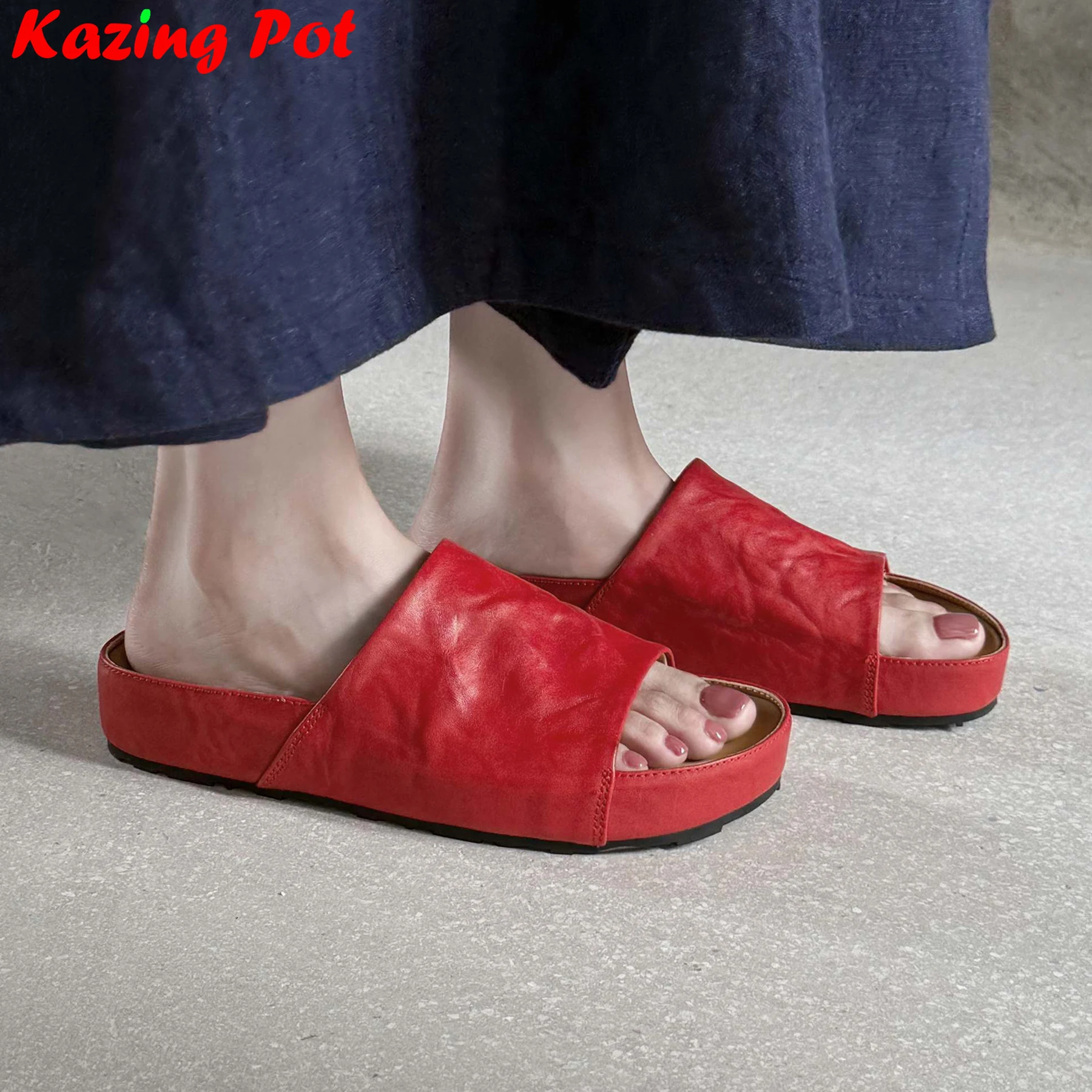 

Krazing Pot из коровьей кожи на среднем каблуке, элегантные повседневные сабо с открытой пяткой, летние сандалии на платформе, лаконичные роскошные уличные тапочки для свиданий