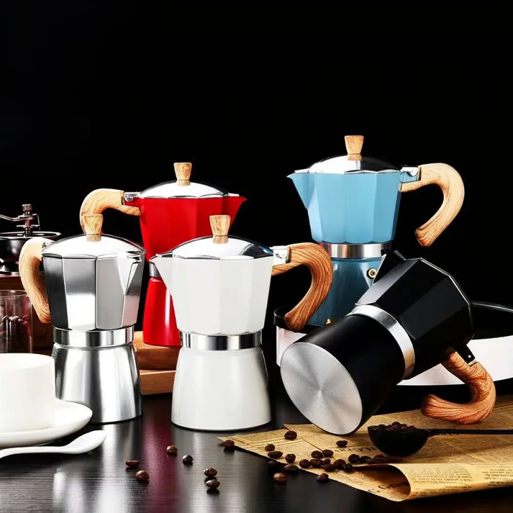 Aluminum Stovetop Espresso Maker For For Mayika Moka Pot Coffee Brewer Wood Texture Handle Kitchen Practical Brewing Kettle