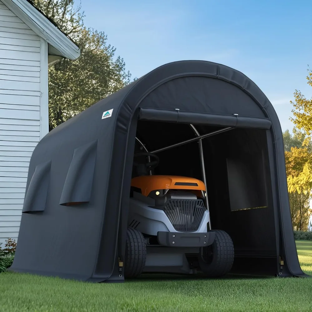 

7x12 Ft Shelter Storage Shed Steel Metal Round Peak Roof Portable Garage Carport, Customized