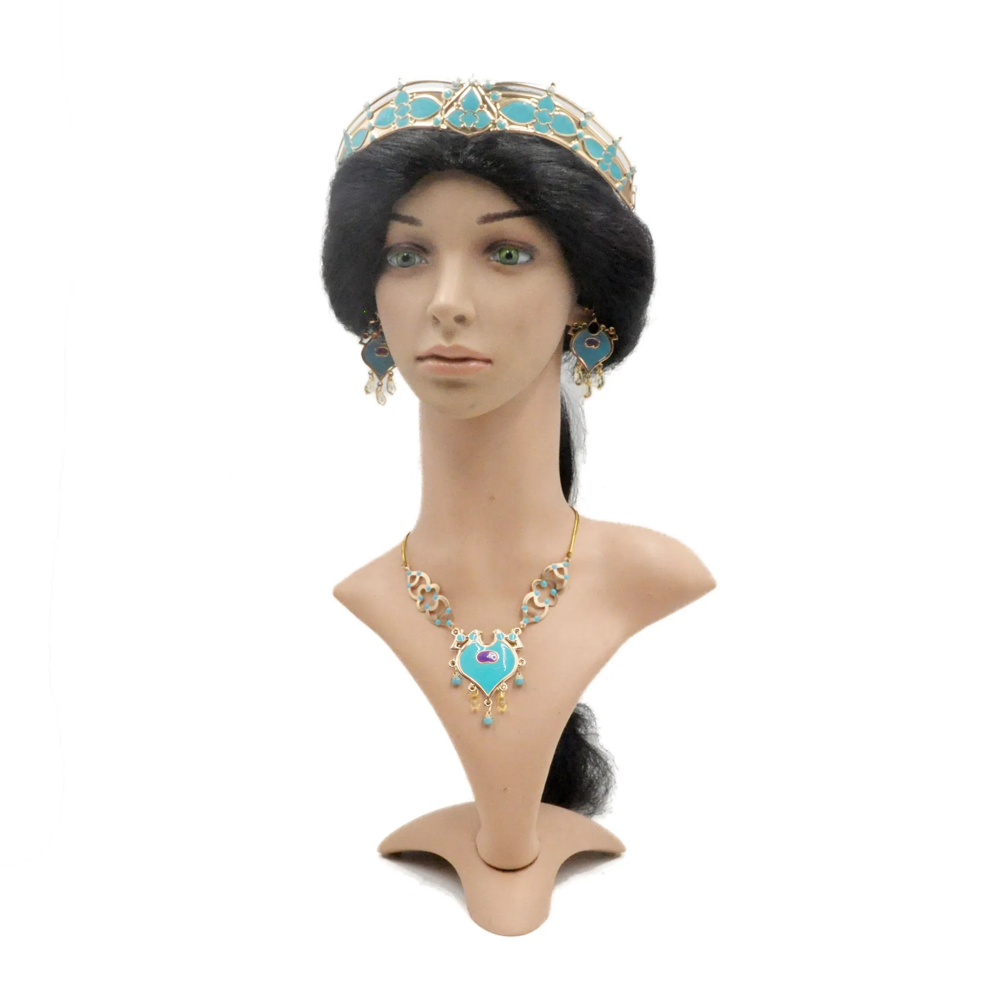 New Aladdin Dangle Earring Princess Jasmine Earrings Necklace Head Wear Handmade Jewelry Earring Clips Princess Dress Up Jewelry