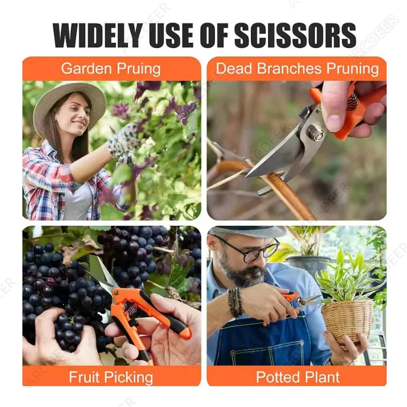 مقصات تشذيب الحدائق، شفرات من الفولاذ المقاوم للصدأ، مقصات تشذيب شديدة التحمل للحديقة، قادين الأشجار، مقصات يدوية