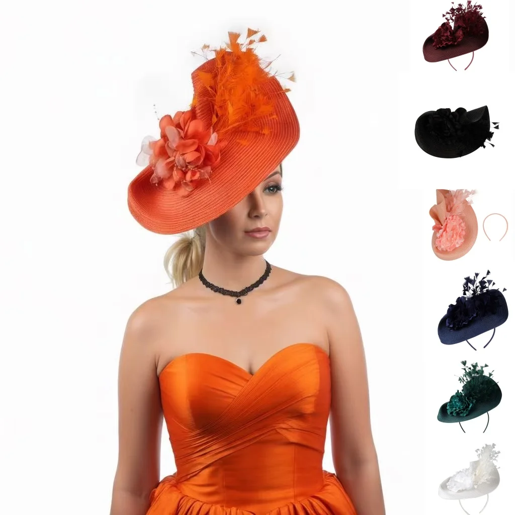 

Шляпка-фасцинатор 2026 с перьями и соломкой, для чаепития, в стиле Кентукки, женская шляпка-фасцинатор, шляпка-пилюлька для Дерби, для коктейльных вечеринок и свадеб