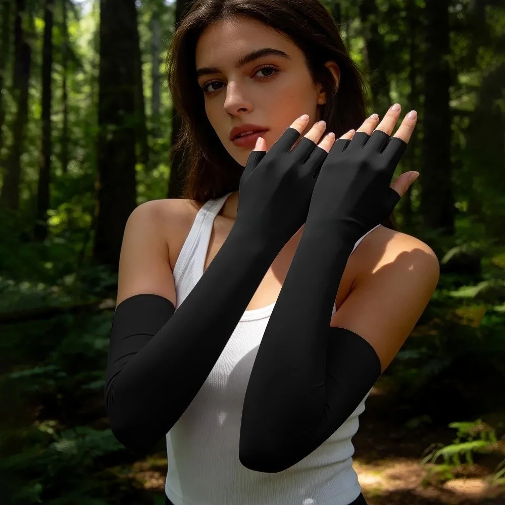 

Elastic Ice Cooling Arm Sleeves Quick Dry Breathable Half Finger Gloves Lightweight Polyester Sun Protection Arm Cover Outdoor