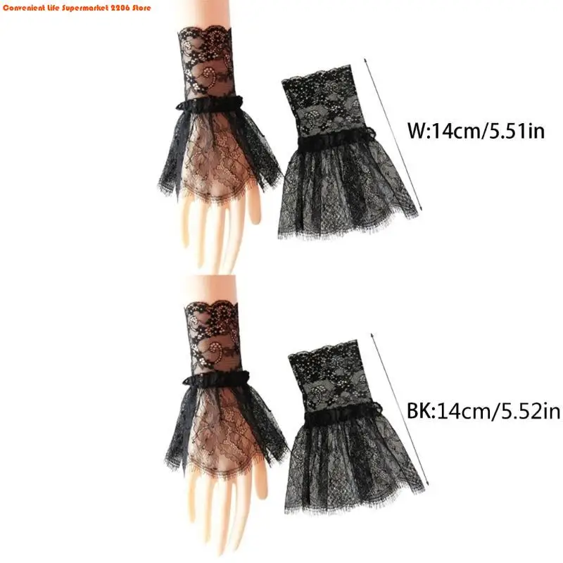 أكمام أذرع مزيفة للنساء مع شرابات قصيرة باللونين الأبيض والأسود، إكسسوارات جميلة من الدانتيل، زينة خارجية #6