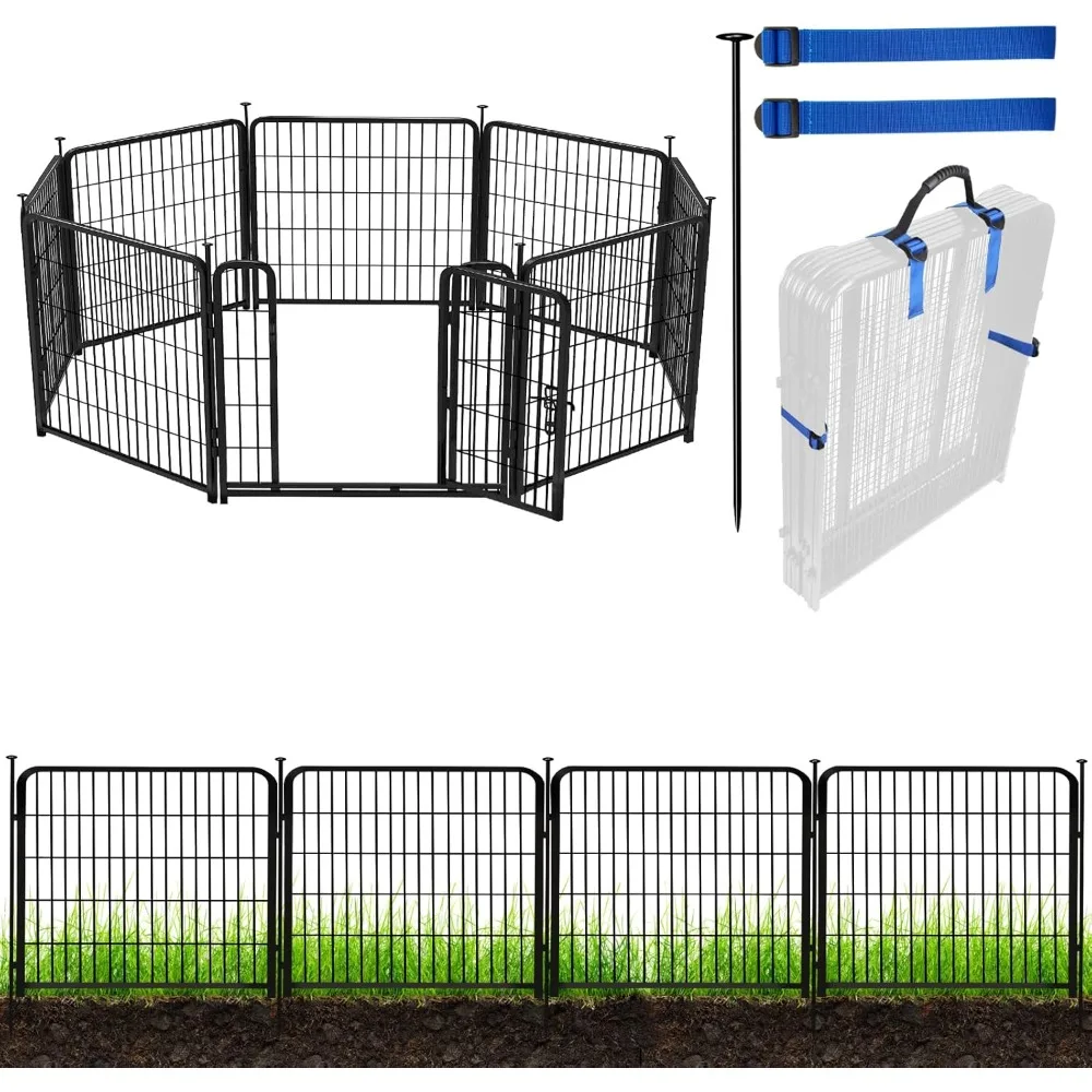 

Tall Garden Fence with Gate, 40in(H) 8 Panels Animal Barrier Fence, Heavy Duty Iron Metal Fence and Border, Indoor&Outdoo