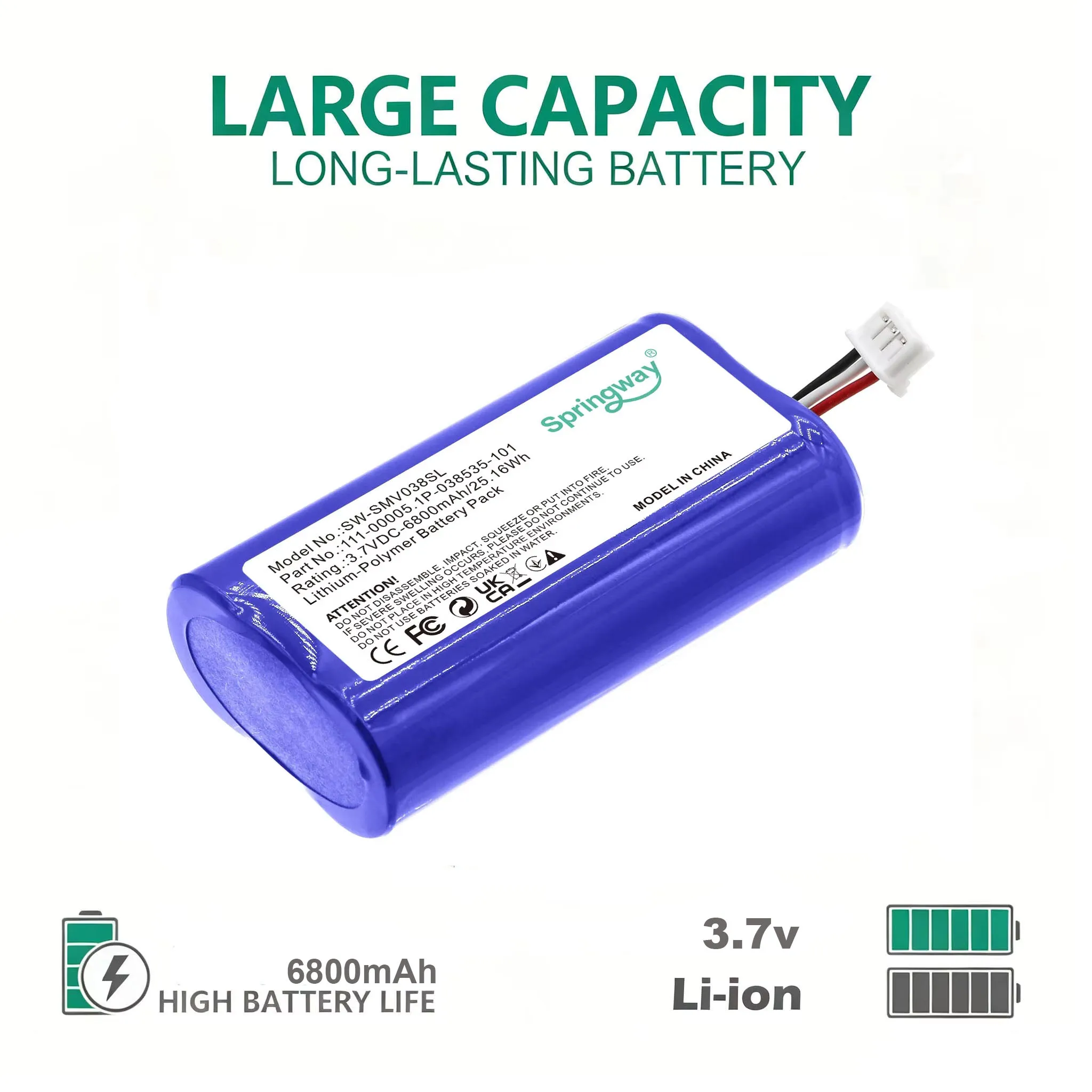 

Springway SW-SMV038SL 3.7V 6800mAh Battery Pack for Sonos Roam Speaker 111-00005 IP-038535-101 Replacement Battery