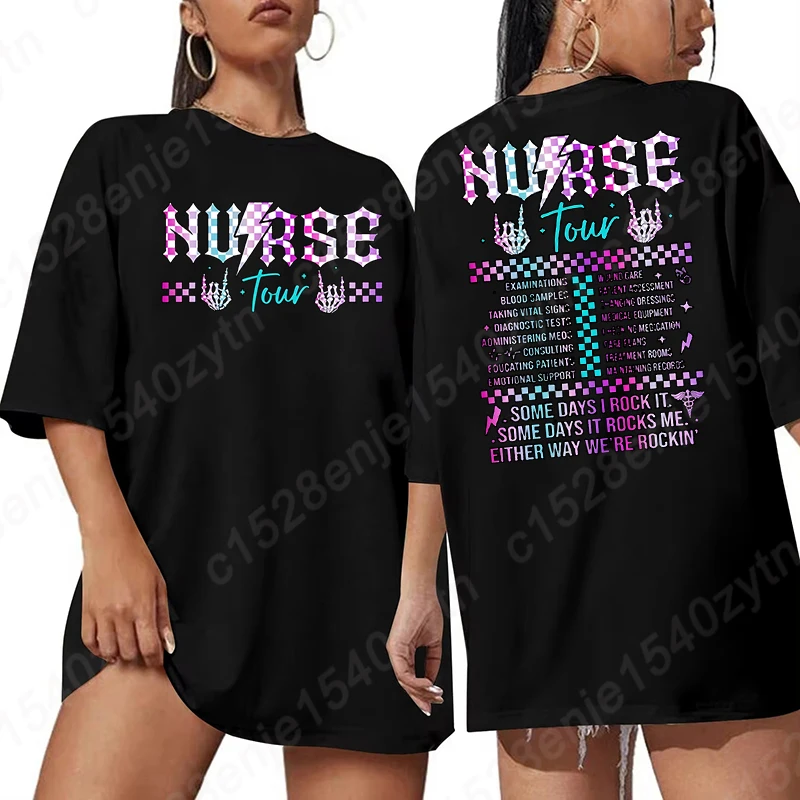 

Nurse Print Crew Neck T-shirt, Nurse Tour T-shirts, Short Sleeve Casual Top For Summer & Spring, Women's Oversized T-shirts