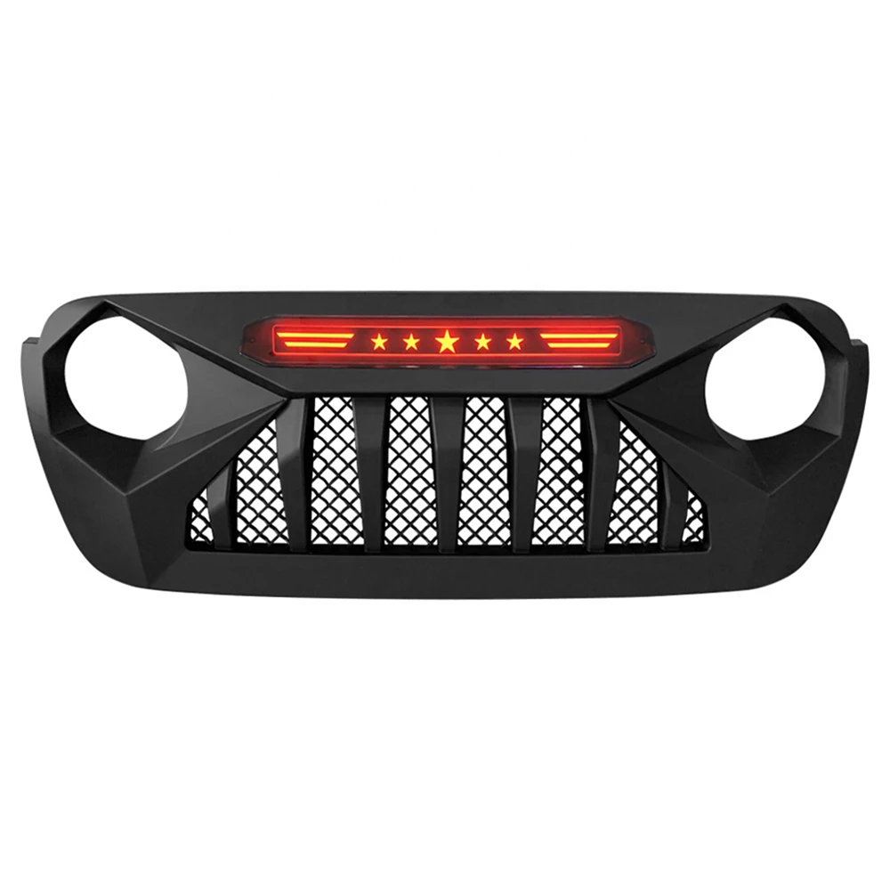 Modified Front Racing Grills Raptor Grills With Red Star Lights For Jeep Wrangler JL 2018-2023 Front Grill Mesh Bumper Grilles