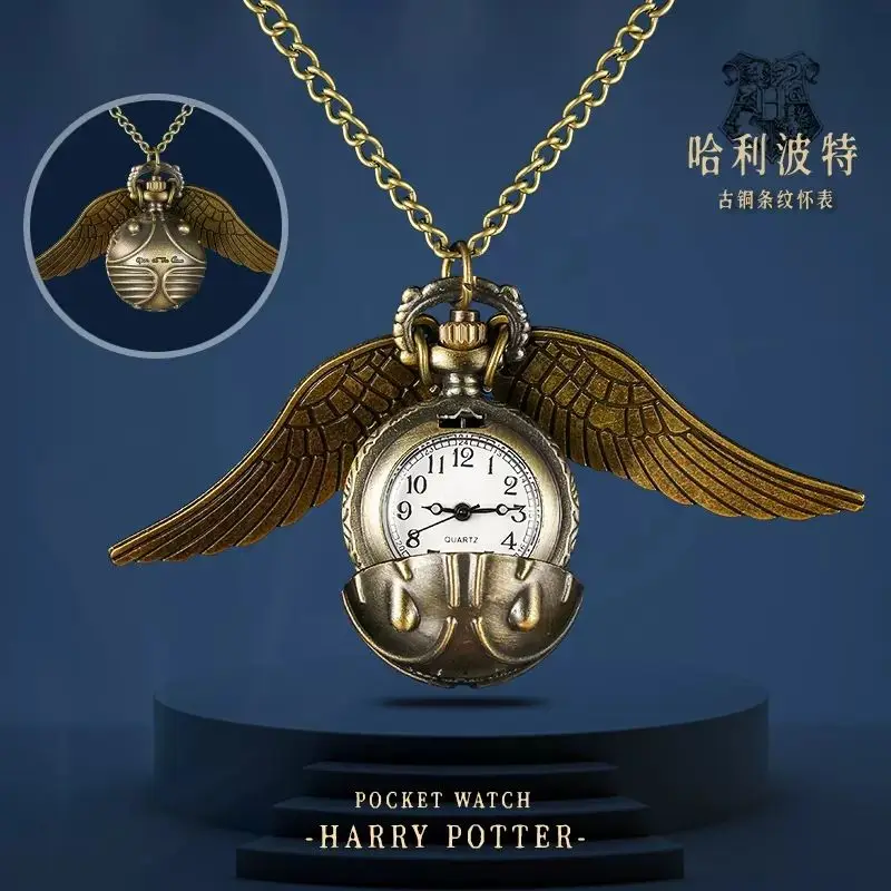 Harried Pocket Watch Golden Snitch Bronze Beetle Creative Pendant Potters Vintage Pocket Watch Men\'s Women\'s Sweater Necklace