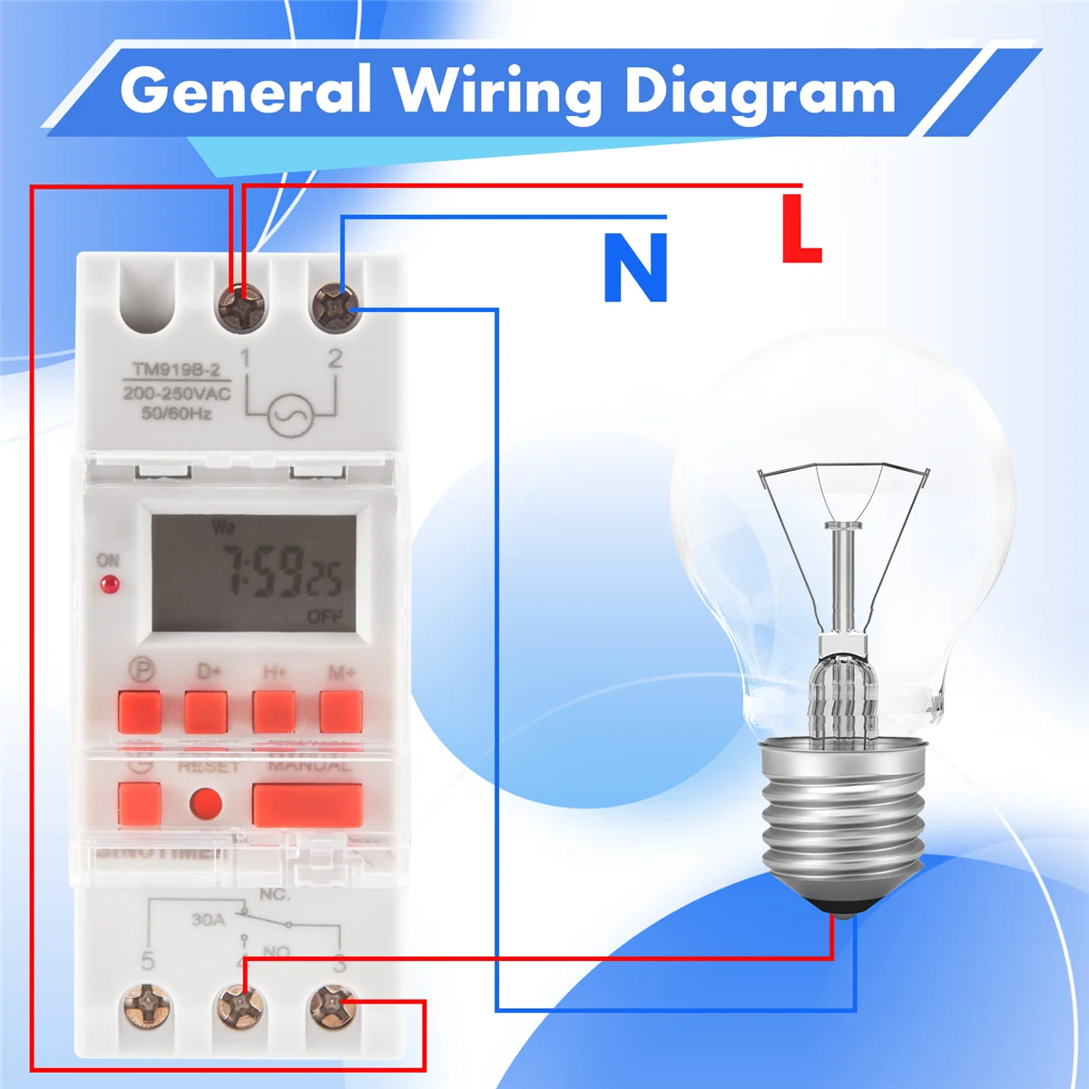 

Set open close TM919B 220V 30A Programmable Digital Timer Switch DIN Automatic Cycle Timing Controller for LightsFans
