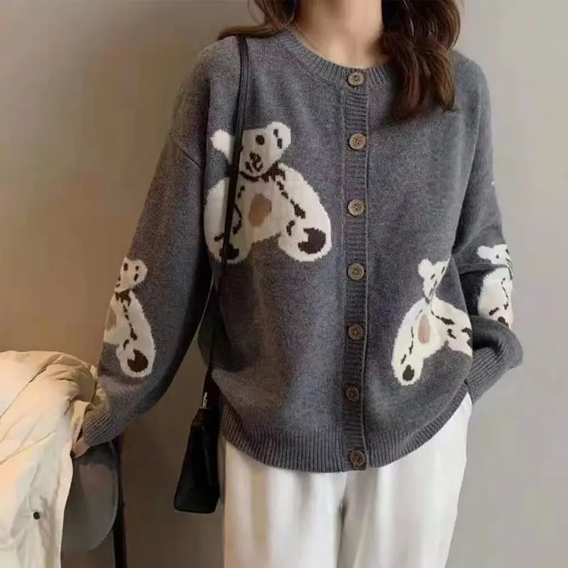 

Вязаный свитер Dalong, кардиган, женский осенний пальто с медведем без катышков, модный женский трикотаж, весна 2025, новинка A...