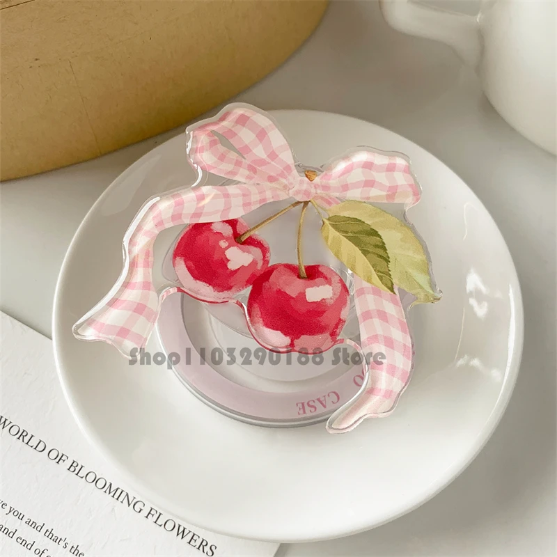 الكورية لطيف Bowknot حامل مغناطيسي قبضة الهاتف Tok Griptok حامل هاتف حامل هاتف دعم آيفون 16 الوسادة Magsafe الذكية توك