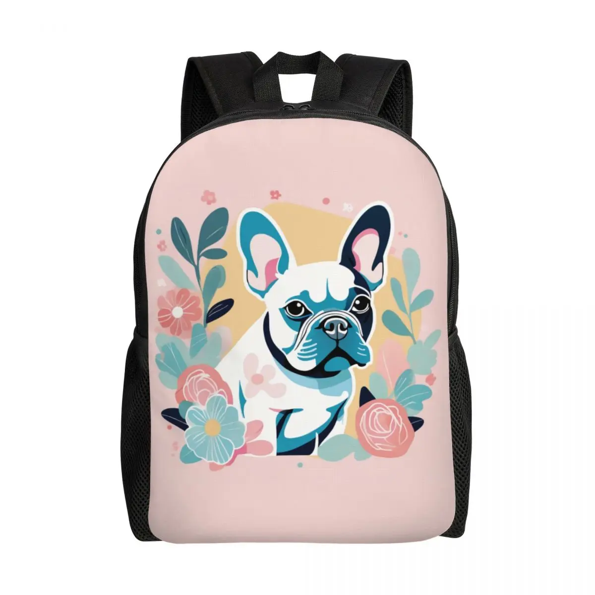 Custom French Bulldog Flower Laptop Backpack Men Women Basic Bookbag for College School Students Bags