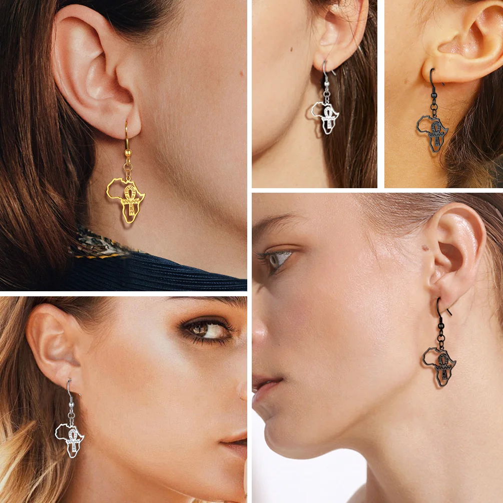 U7 الفولاذ المقاوم للصدأ عنخ الصليب أقراط للنساء رجل خمر نمط المصري مفتاح النيل الحياة رمز مجوهرات هدية E1004 QC24