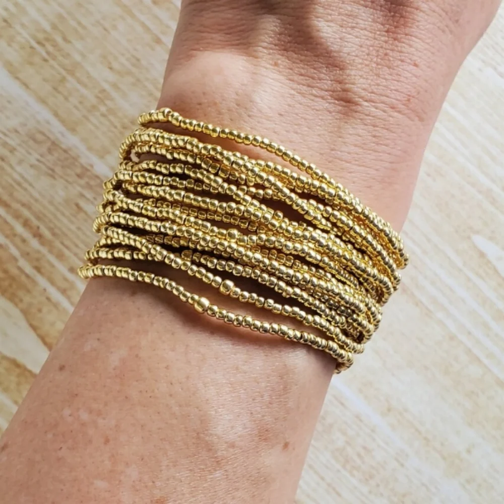 Großhandel Goldfarbene Miyuki-Glasperlen Zierliches Armband für Frauen Elastisch Dehnbar Handgefertigter Modeschmuck Geschenk – Detail 1