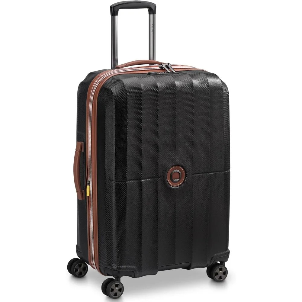 Medium 24 Inch Expandable Hardside Spinner Luggage with Checked Pattern in Black for Paris Travel