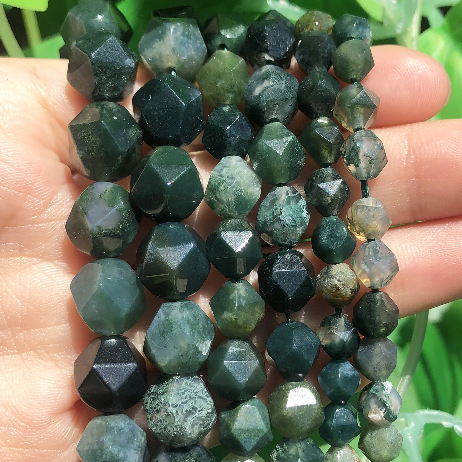 Faceted Green Moss Agates Stone Beads Natural Loose Spacer Beads Diy Handmade Bracelet for Jewelry Making Accessories 15\'\'