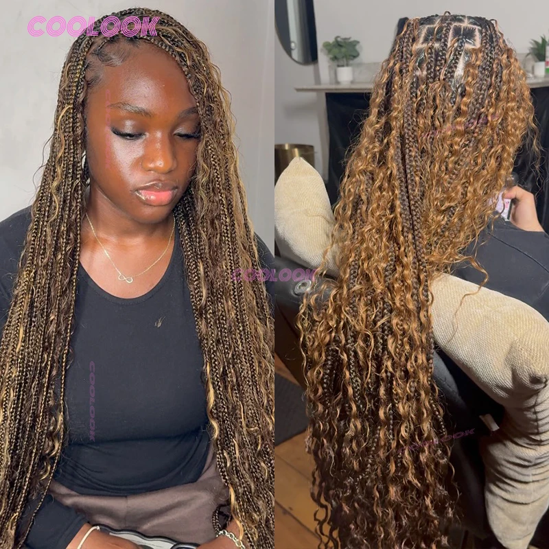 

1B27 Синтетические плетеные парики в стиле бохо для чернокожих женщин, полные кружевные плетения волос, без узлов, косички, парик, дешевые парики на продажу