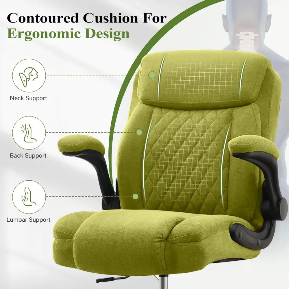 كرسي مكتب قائم مريح وقابل للتعديل مع مساند للذراعين قابلة للطي ودعم قطني وحلقة للقدم للاستخدام المكتبي الطويل #5