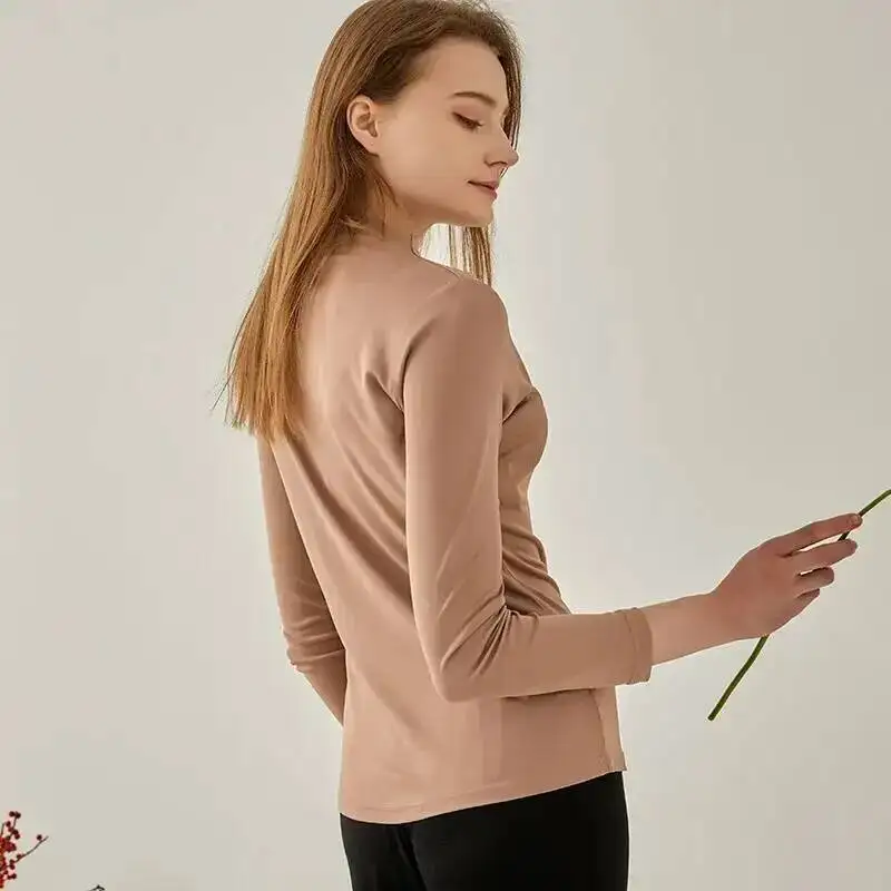 Autumn Winter Pure Silk High Collar T-shirt Women Mulberry Silk Double-sided Knitting Long Sleeve Bottoming Shirt Tops