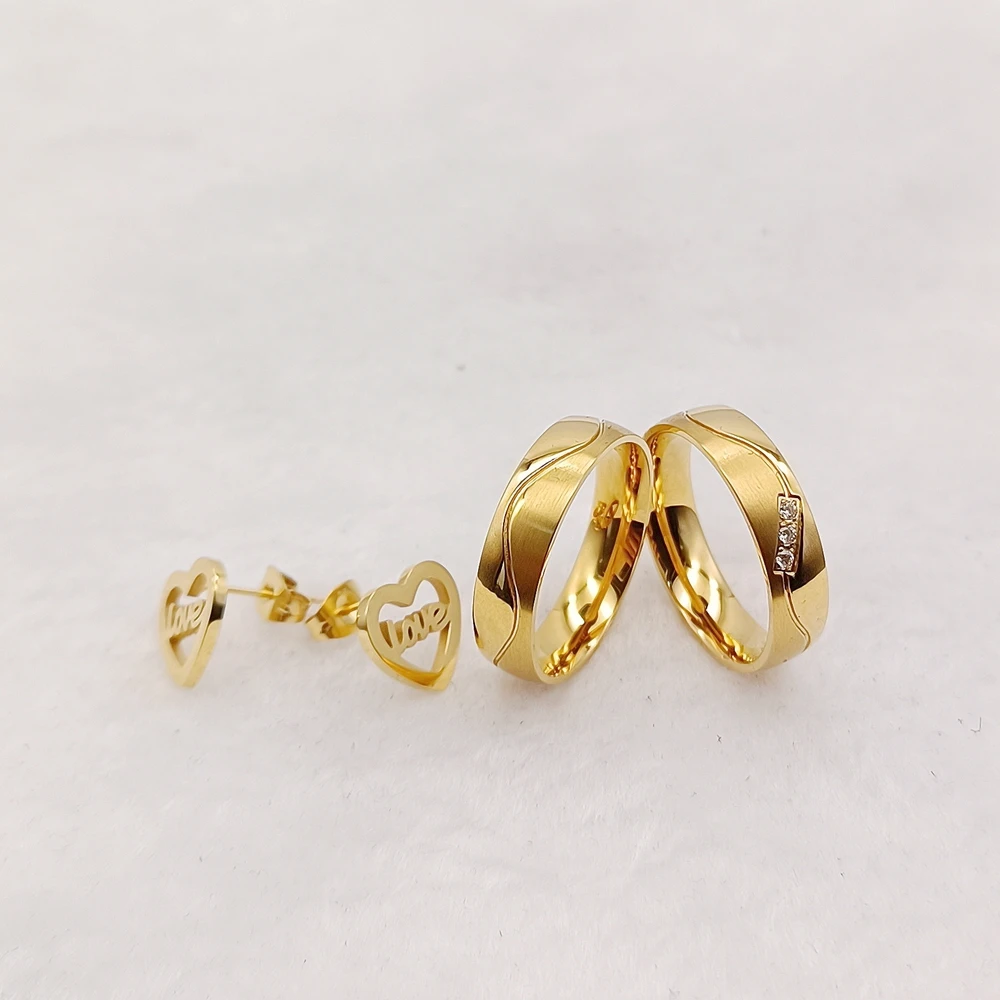 

Be Lovey-Dovey Designer Promise Rings Women 24 Gold Filled Girls Heart Earrings Wedding Engagement Ring Love Couples