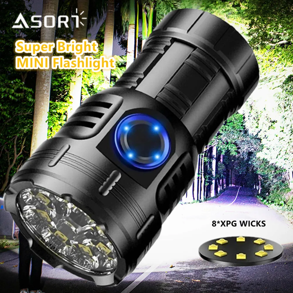 High Power LED Flashlight USB Rechargeable 8 * XPG Beads Lantern Tail Magnet Clip Torch Waterproof Portable Mini Lighting Lamp