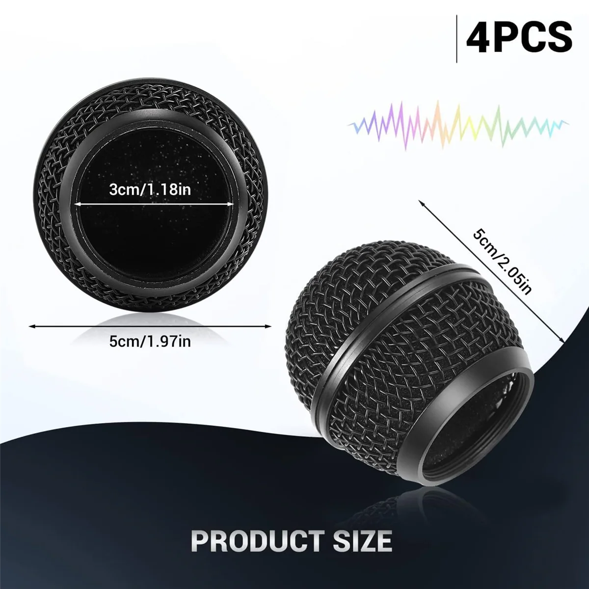 4 قطع بديلة لشبكة الميكروفون، رأس شواية ميكروفون شبكي للميكروفون اللاسلكي SM58 والميكروفونات السلكية، أسود