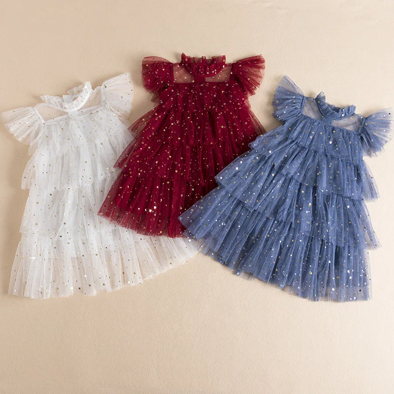 Ropa para niñas pequeñas, vestido tutú de malla con lentejuelas sin mangas de verano, ropa informal para niñas pequeñas, vestido acampanado con pastel de princesa de cumpleaños