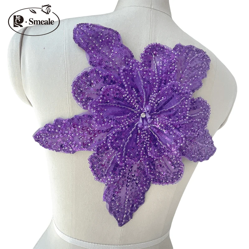 Dreilagige bestickte Perlen-Pailletten, große Applikation, große Blumen, DIY-Kleidung, Kleid, Heimdekoration, Aufnäher-Zubehör RS 253202 – Detail 4