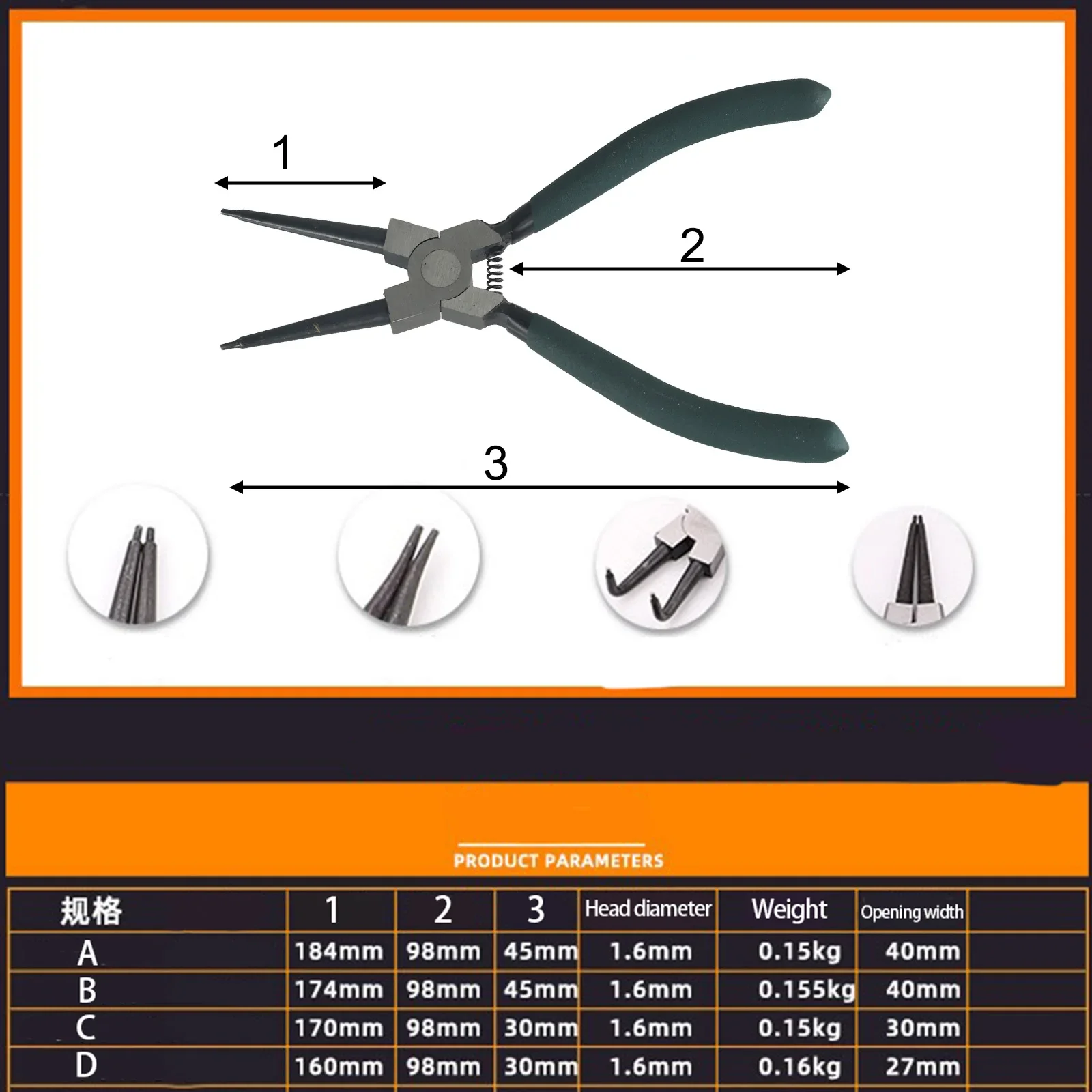 

Internal External Pliers Color Green Retaining Clip Pliers Comfortable Grip High-carbon Steel Effective Rust Prevention Hardness