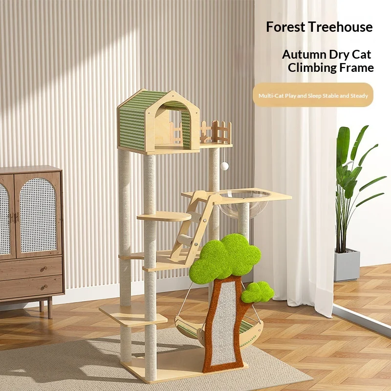 Árbol rascador para gatos multinivel con cama, sisal y columpio - imagen 5