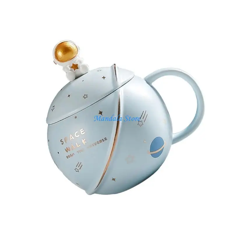 U2JC 400ML Astronaut Coffee Cup Space Mug Ceramic Water Cup with Lid and Spoon