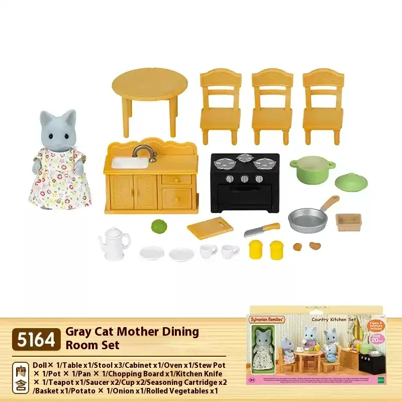 Authentic Senbei Family Anime Character Grey Cat Mom Dining Room Set Toy Room Decoration Collection Toys Birthday Gifts