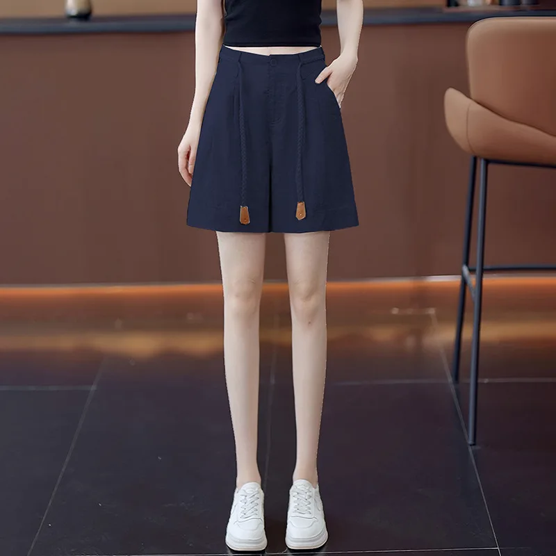 شورت كاجوال من الكتان للنساء، شورت صيفي رقيق متعدد الاستخدامات للتخسيس فضفاض بأربعة أرباع #2