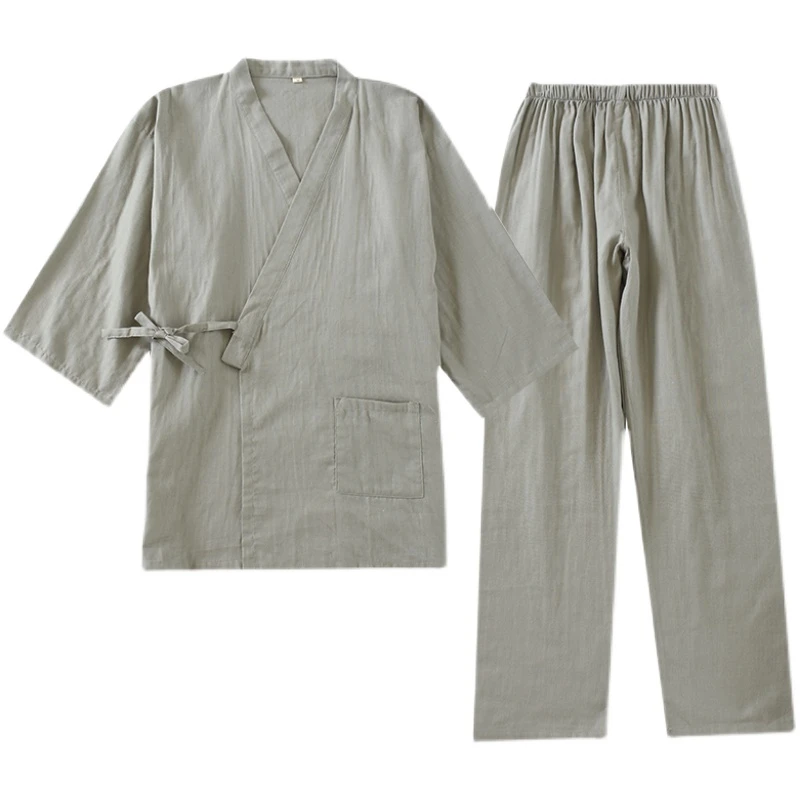 Man Cotton Spring/Autumn Japanese Kimono Mens Pajamas Male Lace-Up Homewear Traditional  Haori Yukata Nightgown Housewear