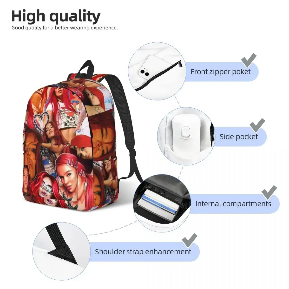 Latin Singer Karol G Casual Backpack Durable High School Hiking Travel Music Daypack for Men Women Laptop Computer Canvas Bags