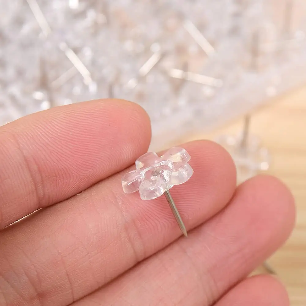 200Pcs Clear Push Pins Plastic Thumb Tacks Flat Flower Pins Head Push Pins for Corkboard/ Felt/ Bulletin Boards