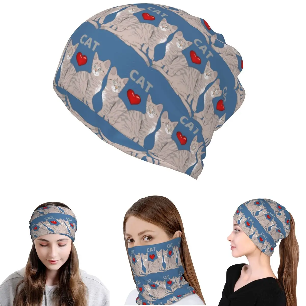 Gray Ginger And Siamese Kittens Cats Bandana Neck Gaiter Wrap Scarf Warm Headband Beanies Hat Unisex Adult All Season