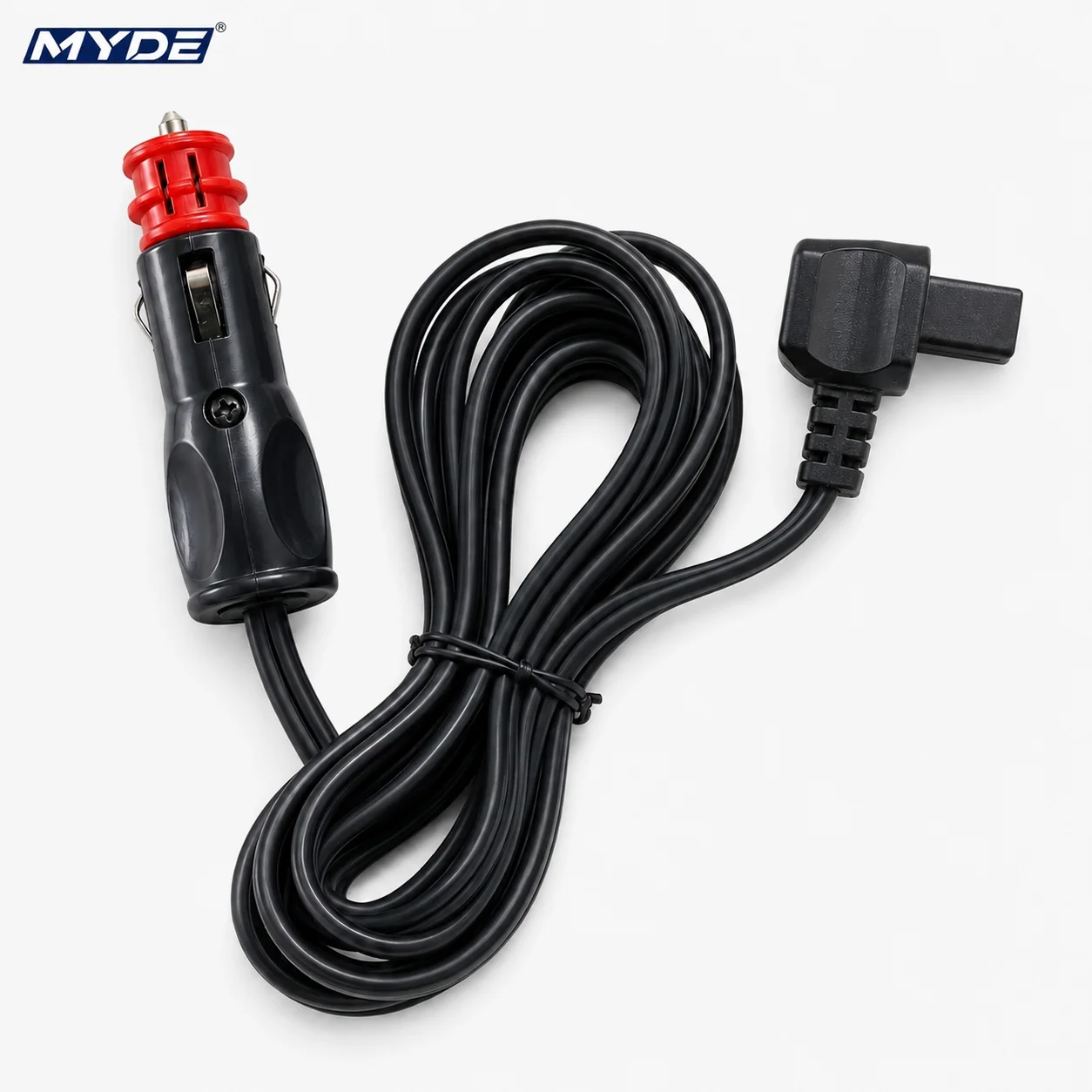 MYDE 2m Car Refrigerator Power Cord, Cigarette Lighter Plug to Right-Angle 2-Slot Connector, Black