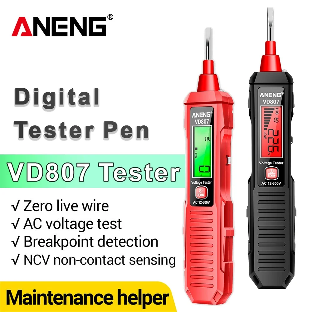 ANENG VD807 detektor tegangan Digital, pena penguji listrik AC 24-300V indikator obeng portabel NCV