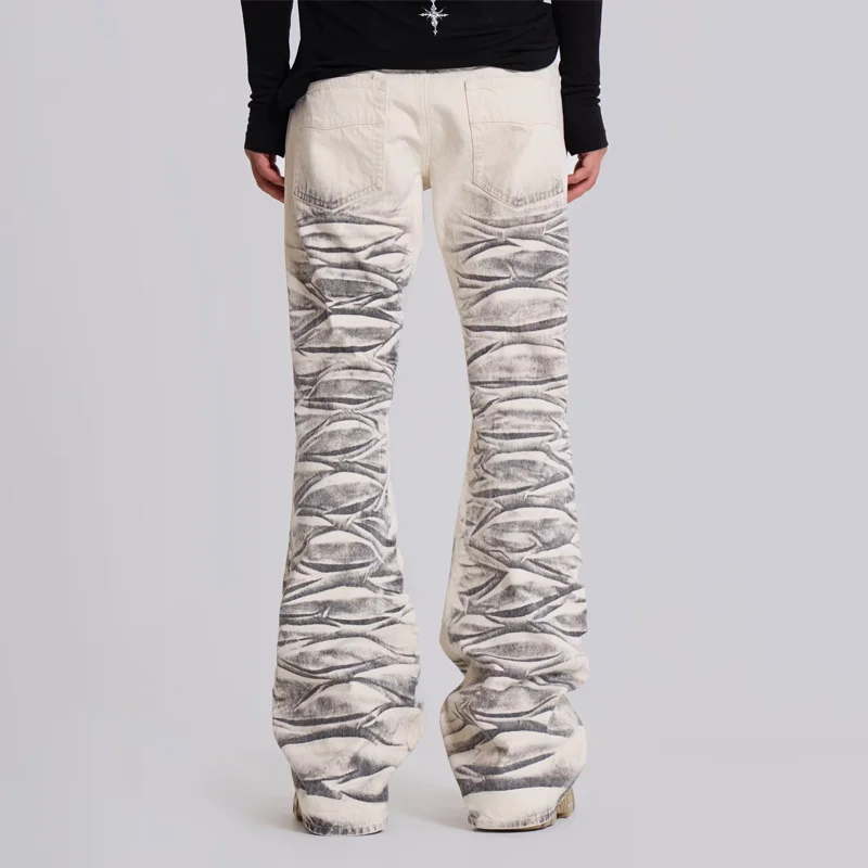 Y2K Arctic White Drift Flared Trompet Jeans Retro Gewassen High Street Hip Hop Wijde Pijpen Broek Gothic Slim Fit Unisex Trompet Jeans
