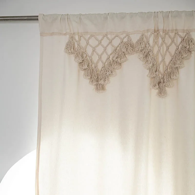 Solid Color Window Curtain Semi Blackout Cotton Blend Boho Black Drapes Rod Pocket Home Decoration for Bedroom Livingroom TJ9412