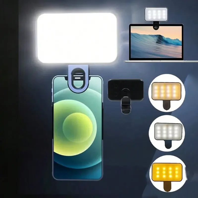 

Portable Mini Clip-On LED Light for Mobile Phones Tablets USB Charging Selfie Fill Light with 3 Modes Adjustable Brightness