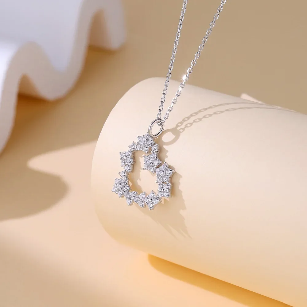 

2025 silver S925 heart-shaped full diamond micro inlaid necklace for women's high-end feeling collarbone chain wedding jewelry