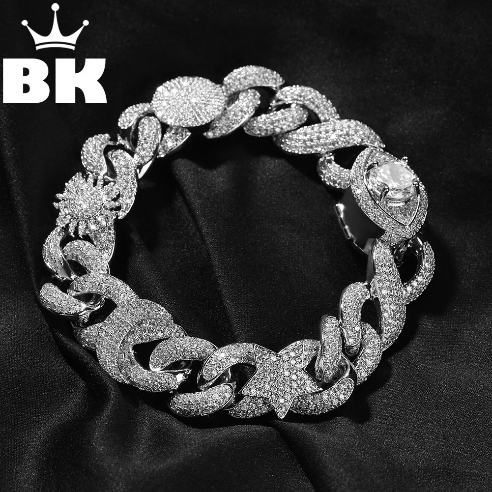 THE BLING KING 16MM Planet Star Bubble Cuban Chain Bracelet Micro Paved Cubic Zircon Link Demon Eye Charm Clasp Hip Hop Jewelry